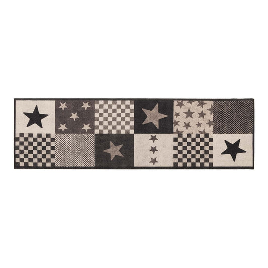 vidaXL Kitchen Rug Grey Stars 300 x 60 cm 100% Polyamide Washable 2