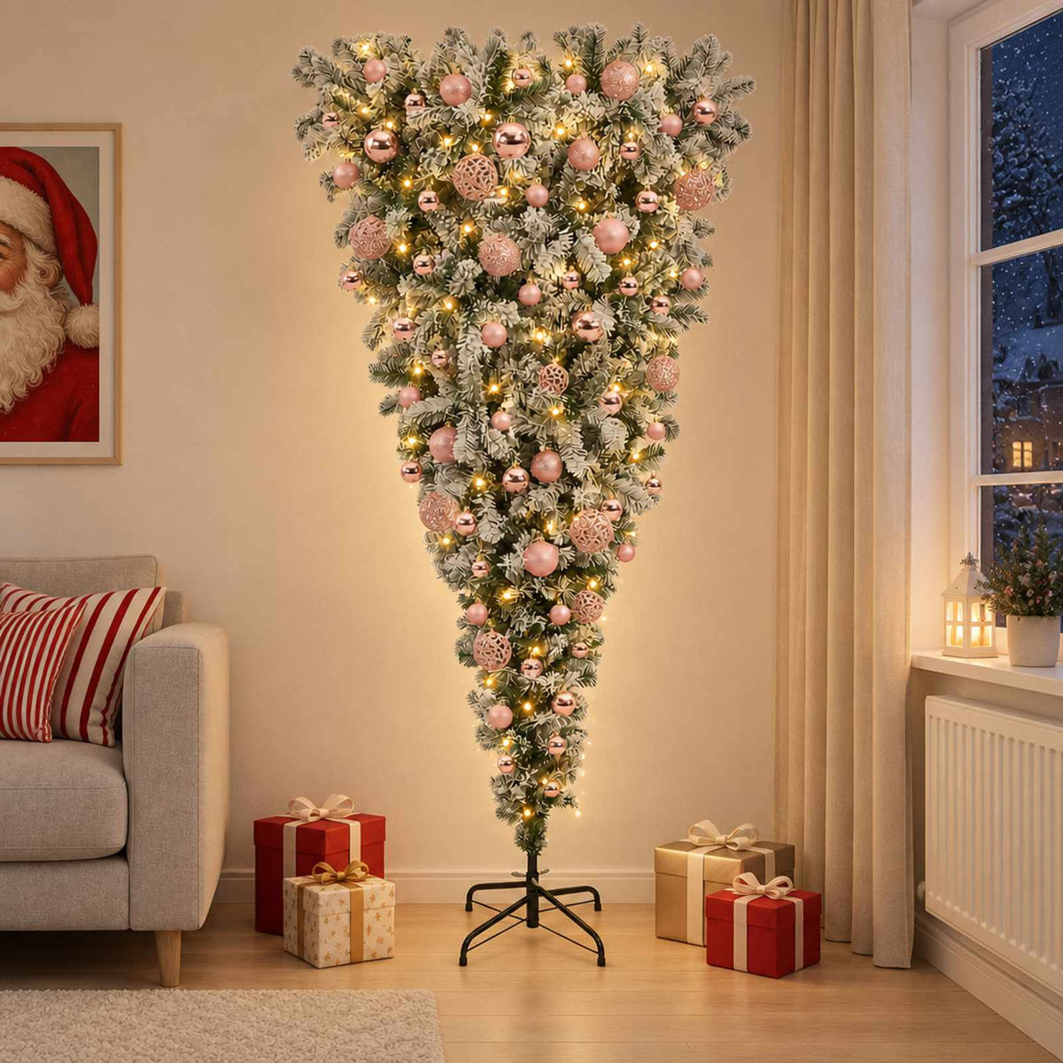 vidaXL Upside-down Artificial Hinged Christmas Tree 150 LEDs