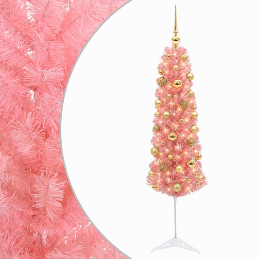 vidaXL Artificial Slim Christmas Tree with Bauble 150 cm 150 LEDs 2