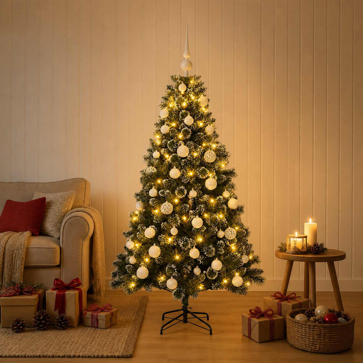 Artificial Christmas Tree Bauble LEDs white balls