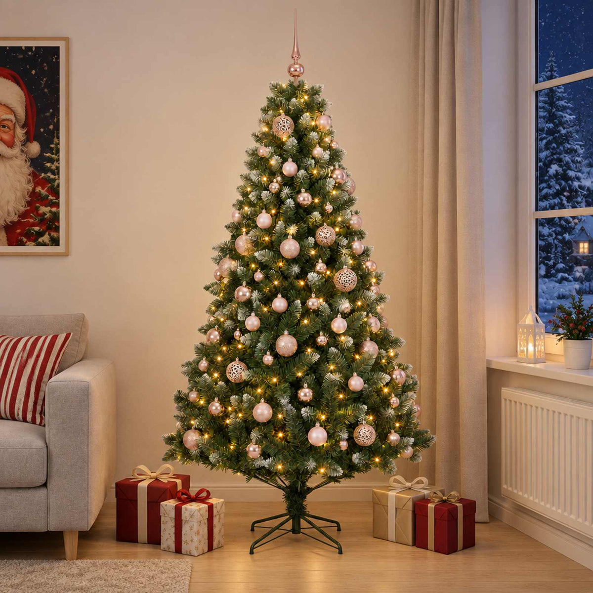 Artificial Christmas Tree Bauble LEDs pink balls