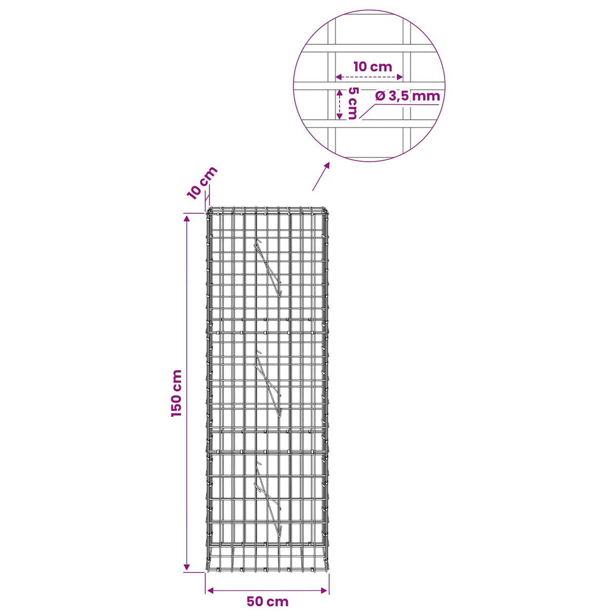 vidaXL Gabion with 3.5 mm Wire and 5x10 cm Mesh 50x10x150 cm 6
