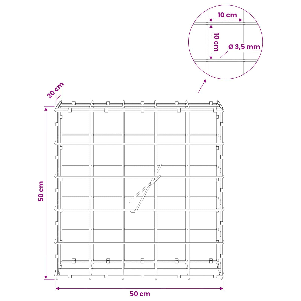 vidaXL Gabion with 3.5 mm Wire and 10x10 cm Mesh 50x20x50 cm 6