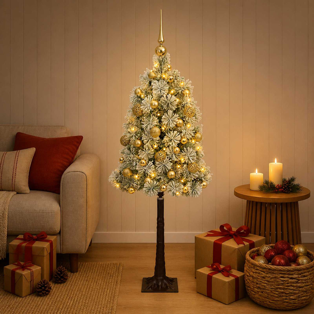 vidaXL Artificial Hinged Christmas Tree with Baubles 150 LEDs
