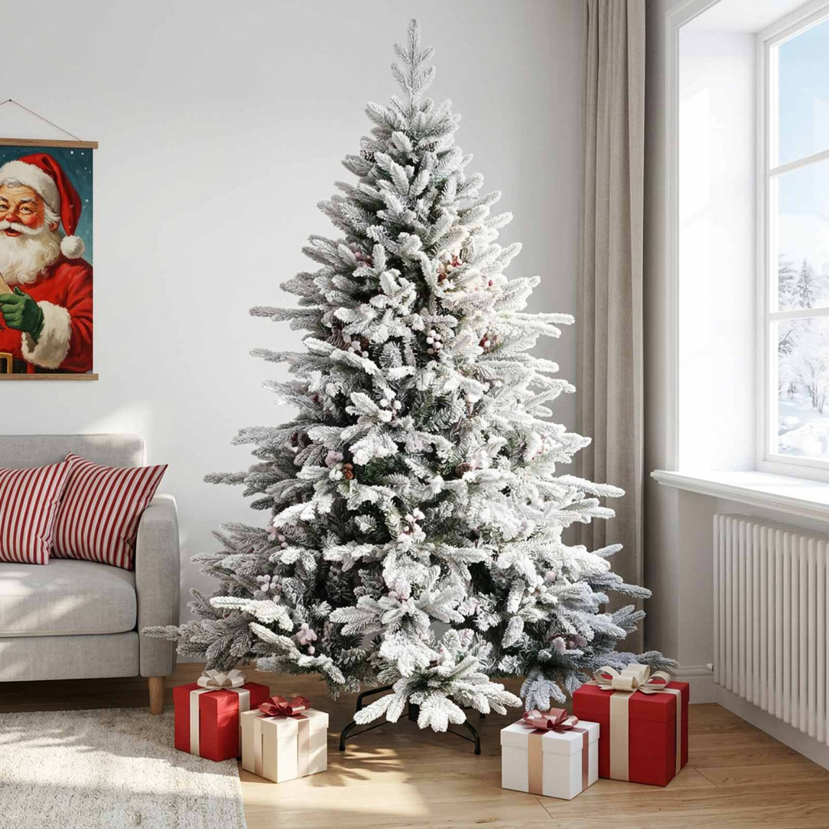 Artificial Christmas Tree with Bauble 300 LEDs Green and White 210 cm without LED