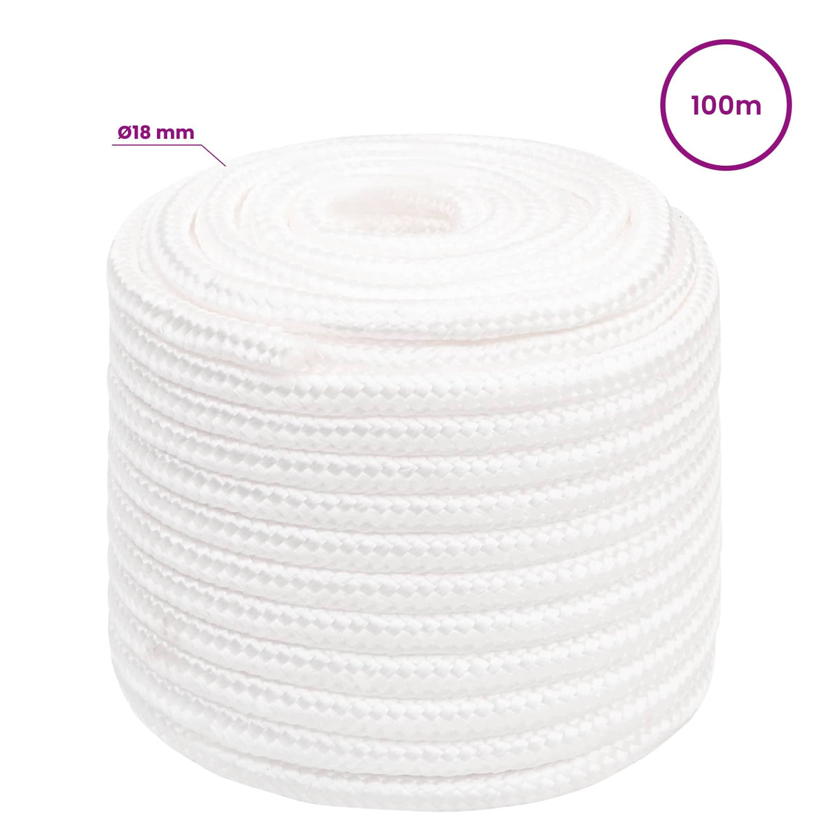 vidaXL Multipurpose Utility Rope 18 mm 100 m White PP 1995 kg Max Load 6