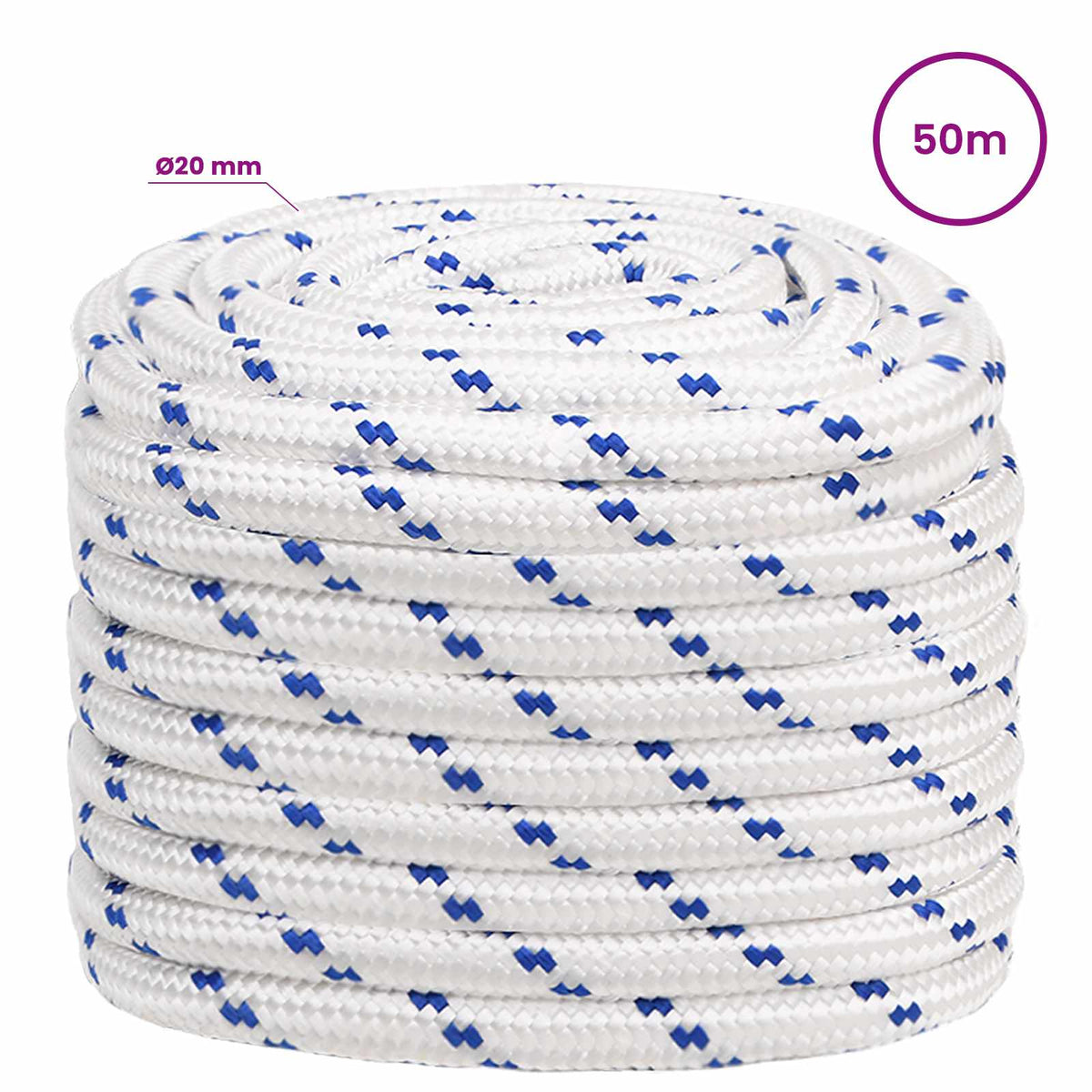 vidaXL Multipurpose Utility Rope 20 mm 50 m White and Blue PP 6