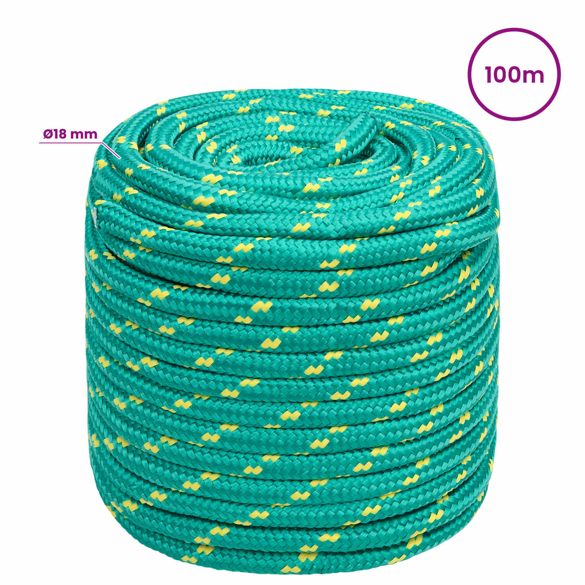 vidaXL Multipurpose Utility Rope 18 mm 100 m Green PP 1995 kg Max Load 6