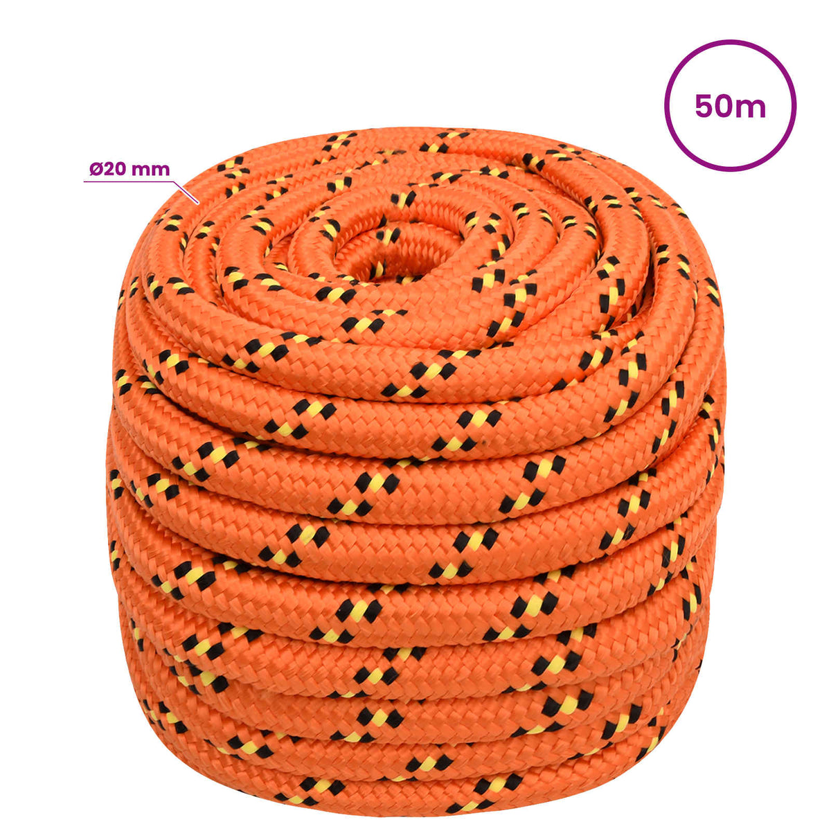 vidaXL Multipurpose Utility Rope 20 mm 50 m Orange PP 2400 kg Max Load 6