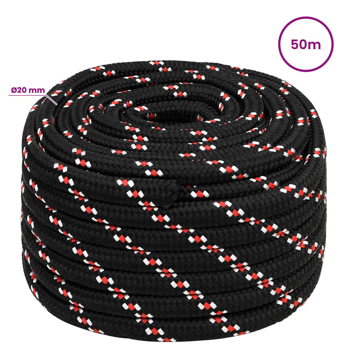 vidaXL Multipurpose Utility Rope 20 mm 50 m Black and Red PP 6
