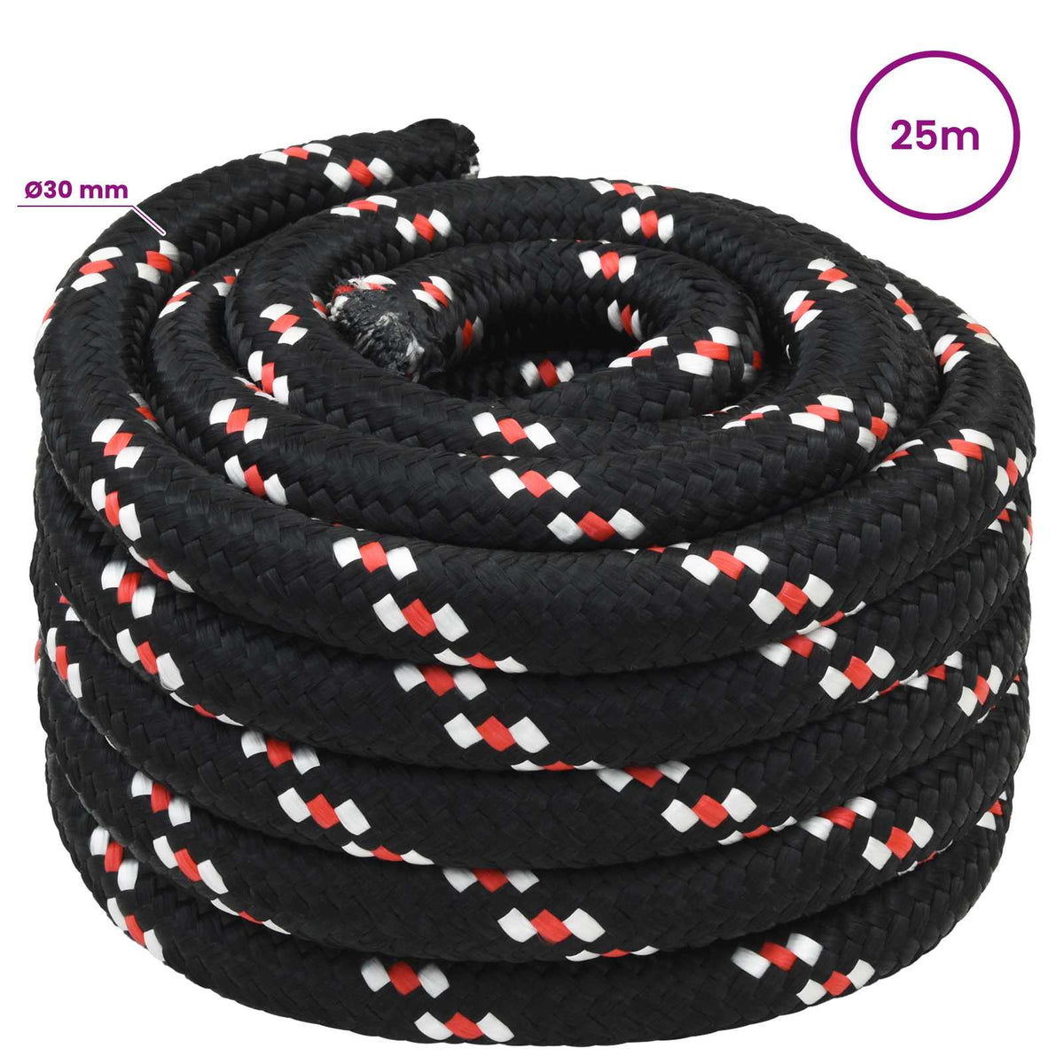 vidaXL Multipurpose Utility Rope 30 mm 25 m Black and Red PP 5