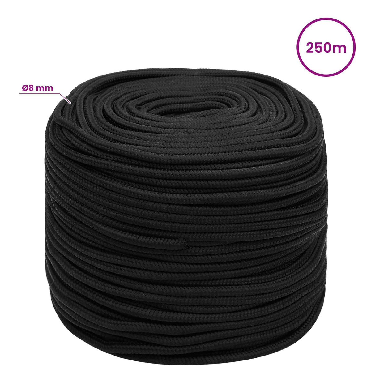 vidaXL Multipurpose Utility Rope 8 mm 250 m Black PP 420 kg Max Load 6