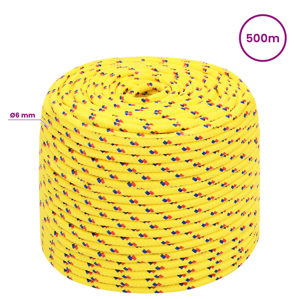 vidaXL Multipurpose Utility Rope 6 mm 500 m Yellow PP 240 kg Max Load 6