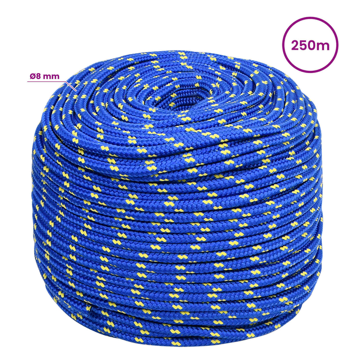 vidaXL Multipurpose Utility Rope 8 mm 250 m Blue PP 420 kg Max Load 6