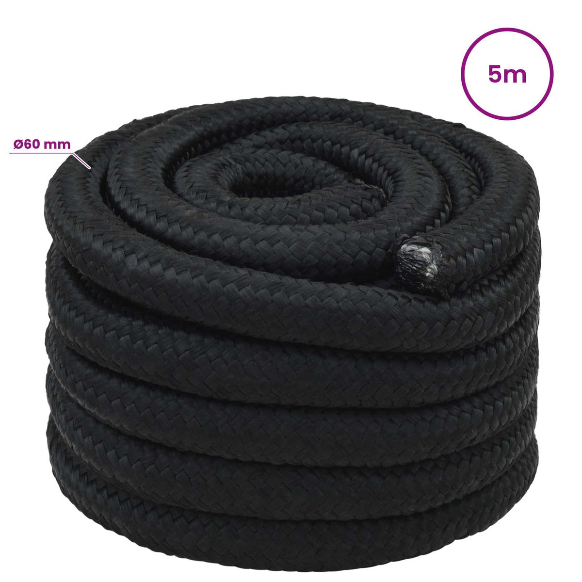 vidaXL Multipurpose Utility Rope 60 mm 5 m Black PP 21600 kg Max Load 5