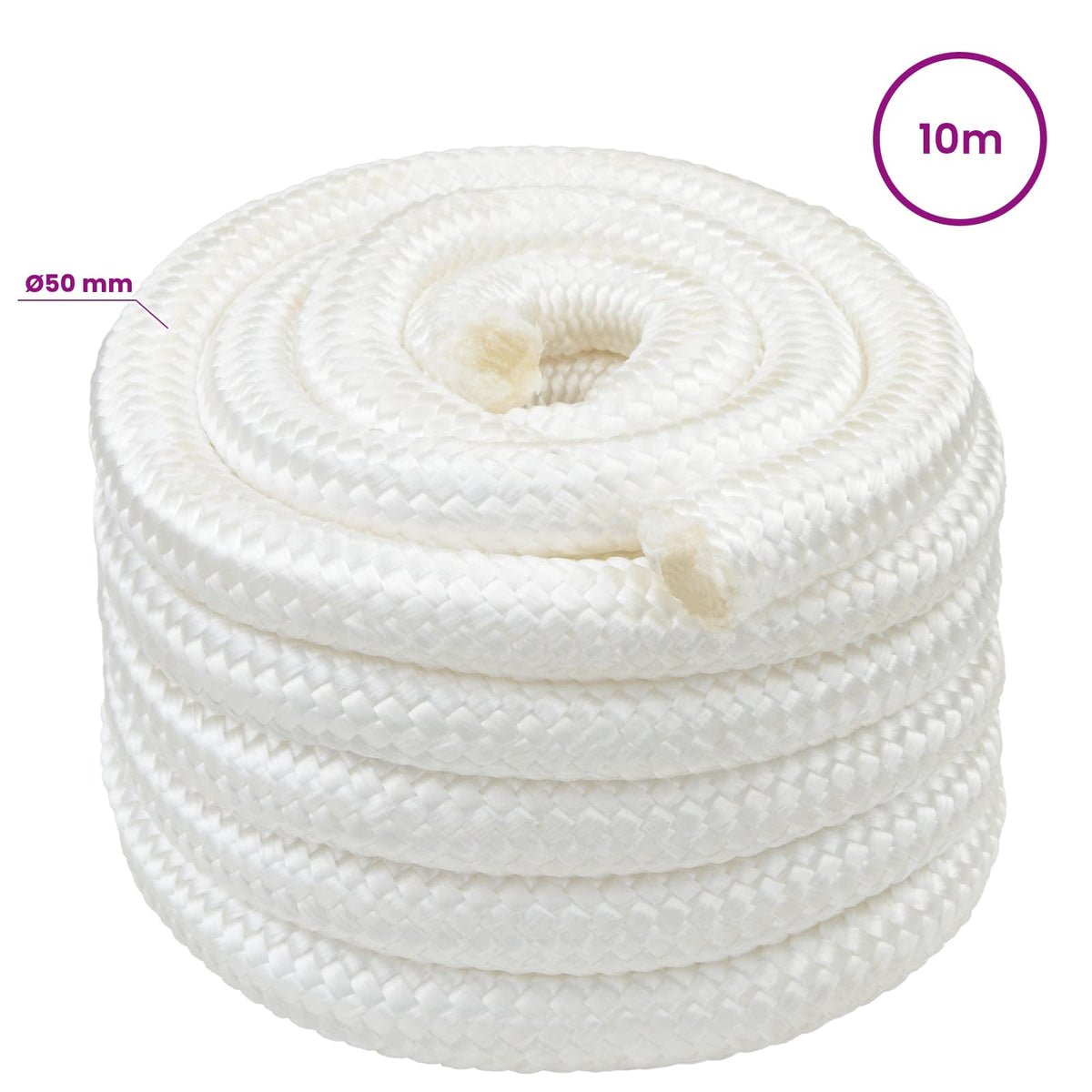 vidaXL Multipurpose Utility Rope 50 mm 10 m White PP 15000 kg Max Load 5