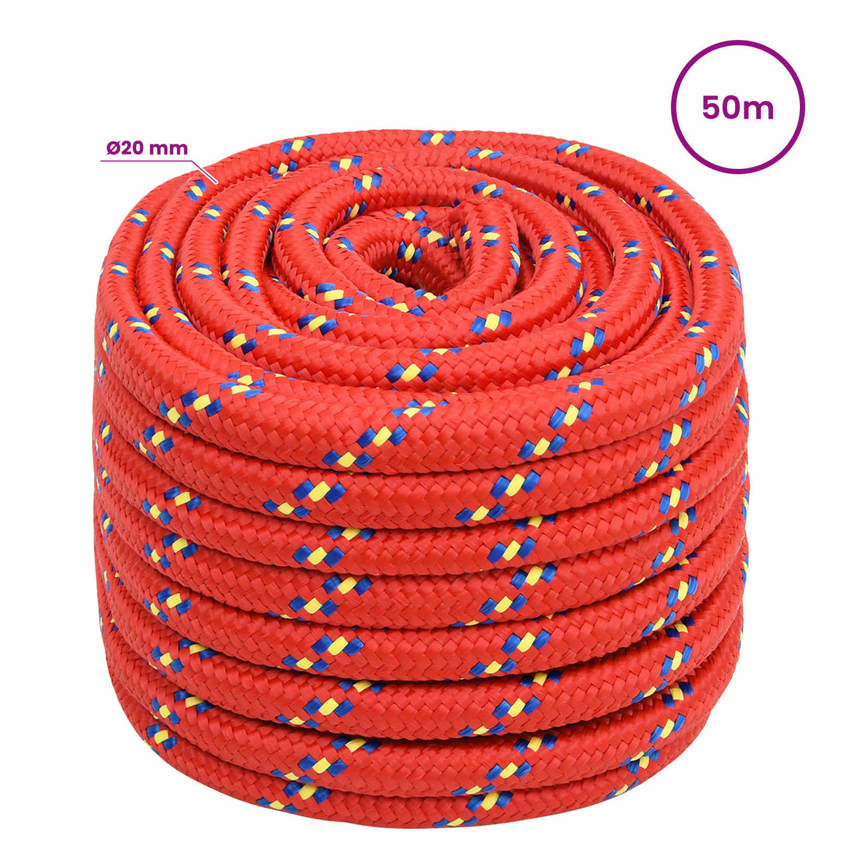 vidaXL Multipurpose Utility Rope 20 mm 50 m Red PP 2400 kg Max Load 6