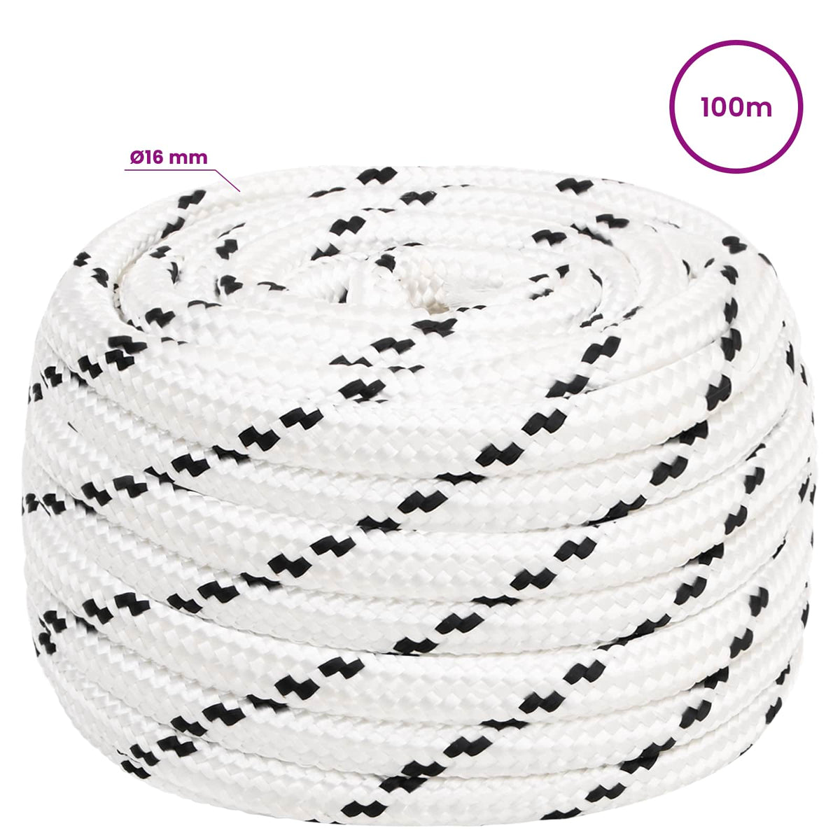 vidaXL Multipurpose Utility Rope 16 mm 100 m White Polyester 6
