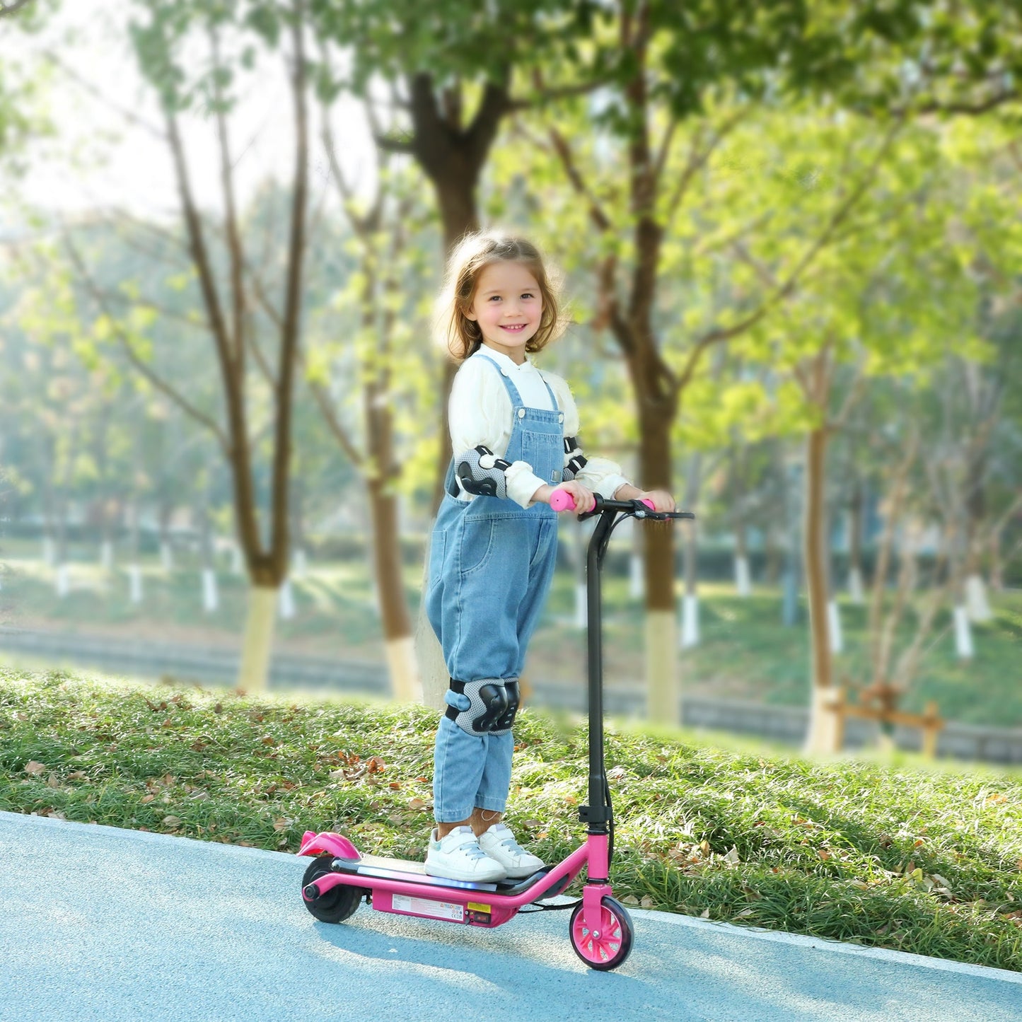 AIYAPLAY Electric Scooter for Kids Ages 6-14, with Dual Brakes, Flash Wheel and Colourful Light, Kids Electric Scooter E Scooter, Up to 12 KM/H & 10 KM, Pink