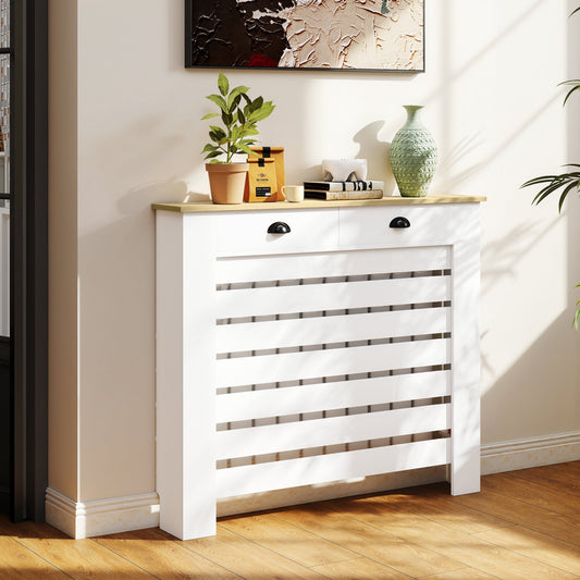 HOMCOM 95.5H x 111Wcm Radiator Cover, with Drawer - White