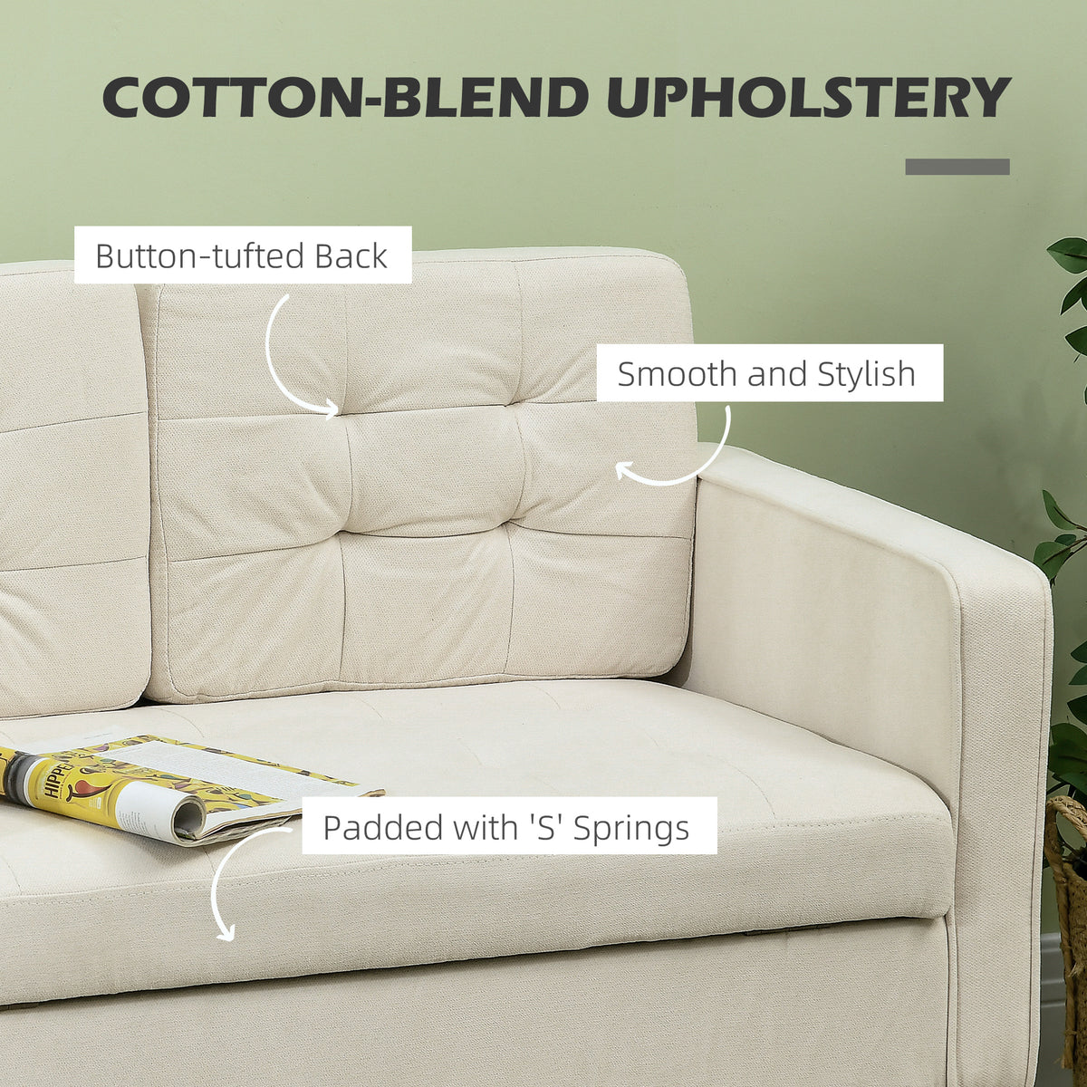 HOMCOM Modern Loveseat Sofa in Cream White