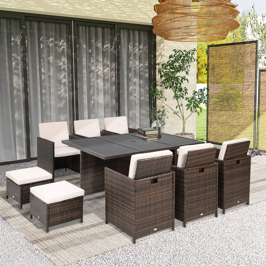 Outsunny 10 Seater Rattan Cube Garden Furniture Set in Mixed Brown