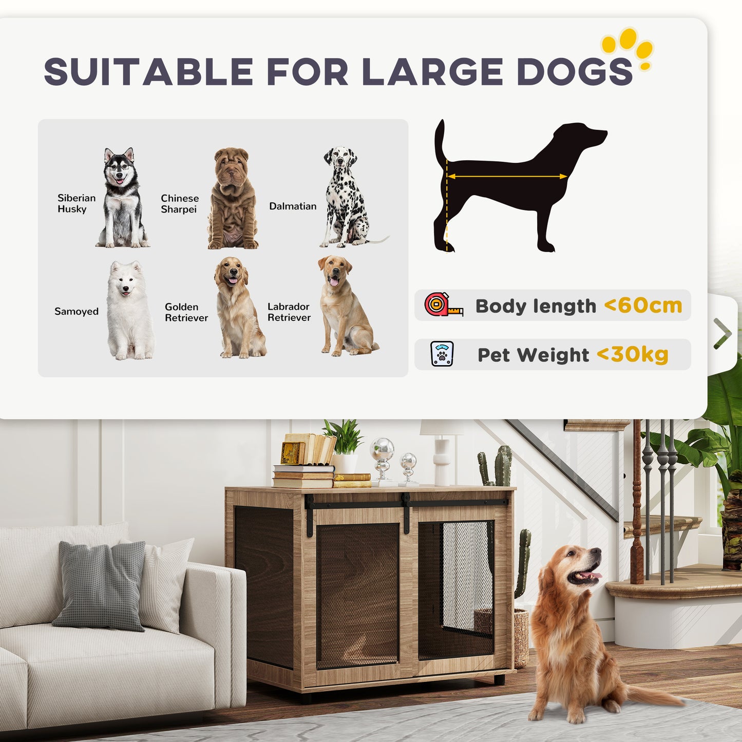 PawHut Dog Crate Furniture with Sliding Door for Large Dogs, Walnut Brown