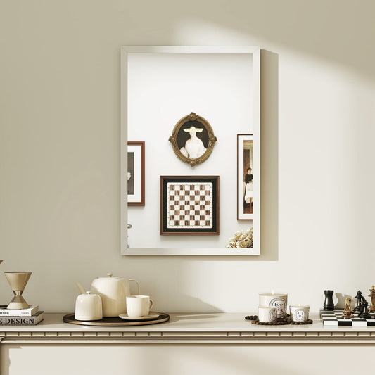 HOMCOM Rectangular wall mirror 60 x 40 cm, white wood frame, ideal for bathroom, living room or bedroom