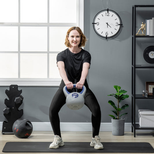 SPORTNOW Kettlebell, أوزان Kettlebell بوزن 12 كجم بمقبض لتمارين رفع الأثقال وتدريبات القوة في المنزل، أزرق غامق ورمادي
