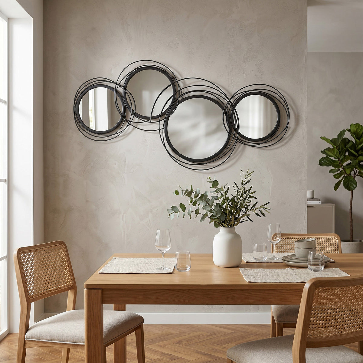 HOMCOM Metal Wall Art 56cm Modern Decorative Mirror Decor for Living Room Bedroom Dining Room, Black