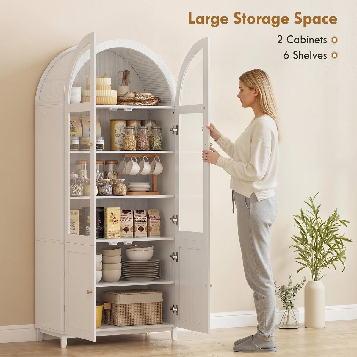 HOMCOM 180cm Tall Kitchen Cupboard in White