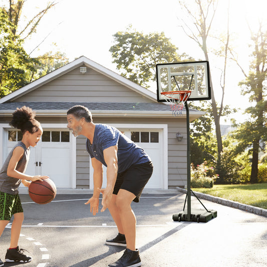HOMCOM Portable 10ft Basketball Backboard Hoop Set Professional Outdoor Freestanding Basketball Stand with Wheels for Adults and Children, Adjustable High 2.55M-3.05M