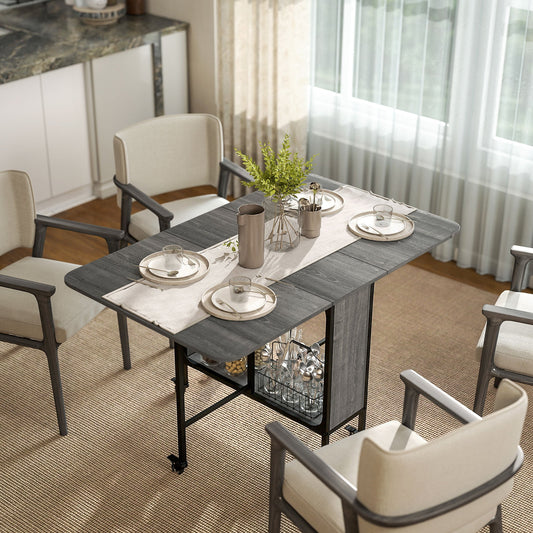 HOMCOM Six-Person Drop Leaf Dining Table - Grey/Black