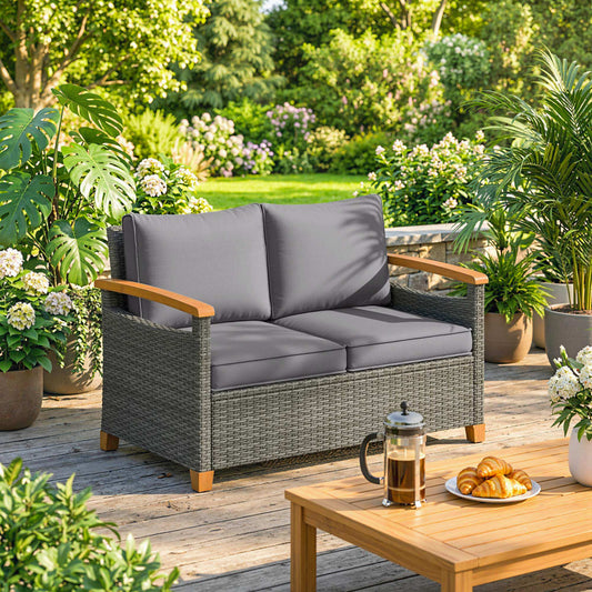 Outsunny 2 Seater Rattan Garden Sofa in Dark Grey