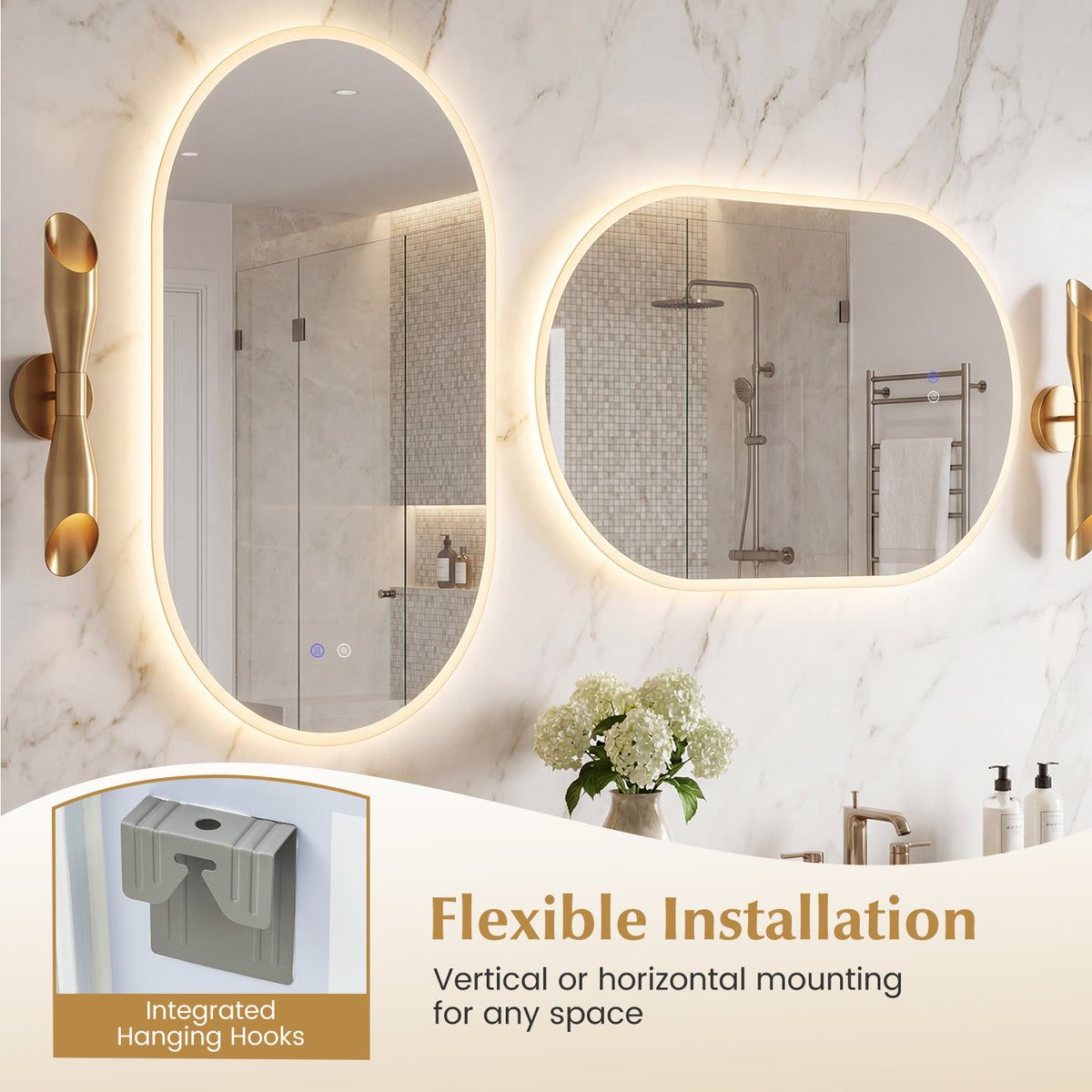90 x 55 CM Lighted Mirror for Bathroom Wall Backlit Shatterproof Mirror