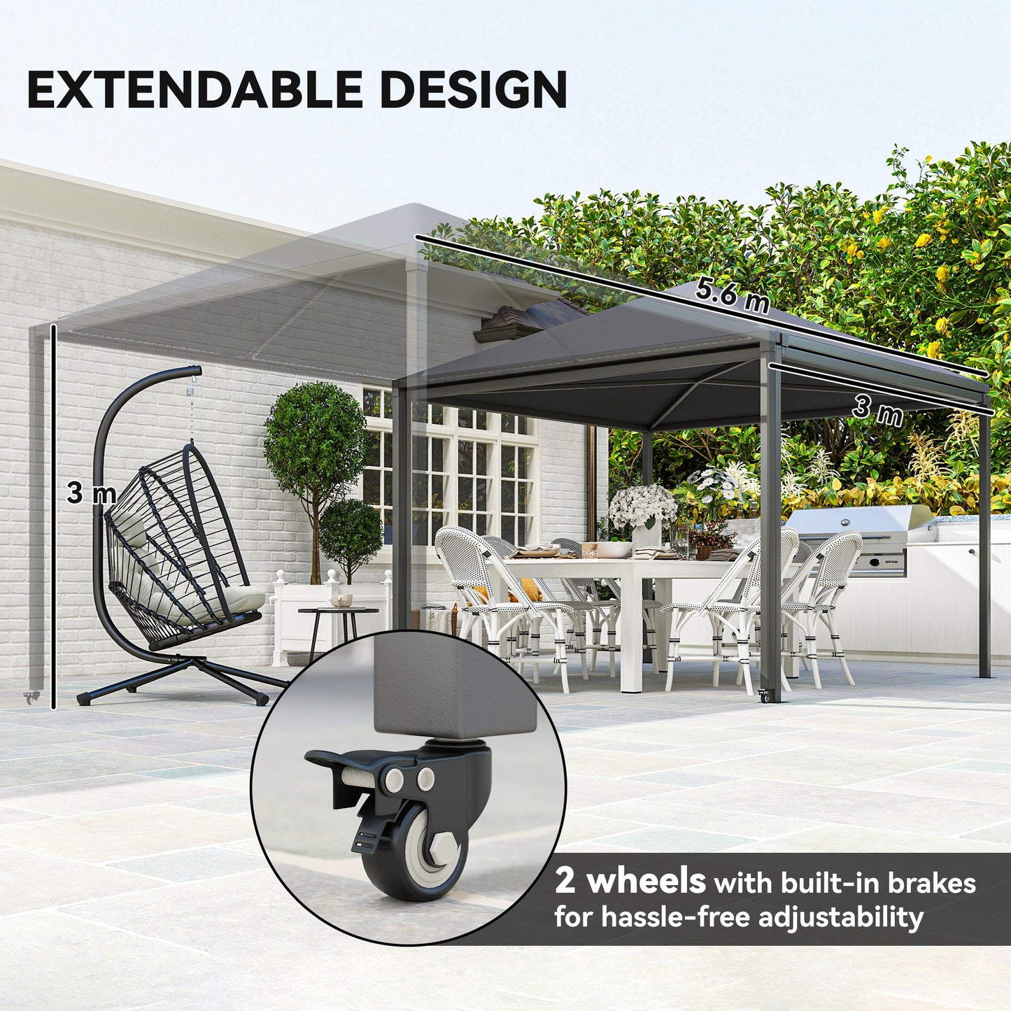Outsunny √Ç 3√Ç x√Ç 3√Ç أو 3√Ç x 6m Garden√Ç Gazebo مع مظلة قابلة للتمديد وعجلات،√Ç UPF30+ Outdoor√Ç Metal Gazebo√Ç Canopy√Ç Shelter√Ç for BBQ, Event, Party