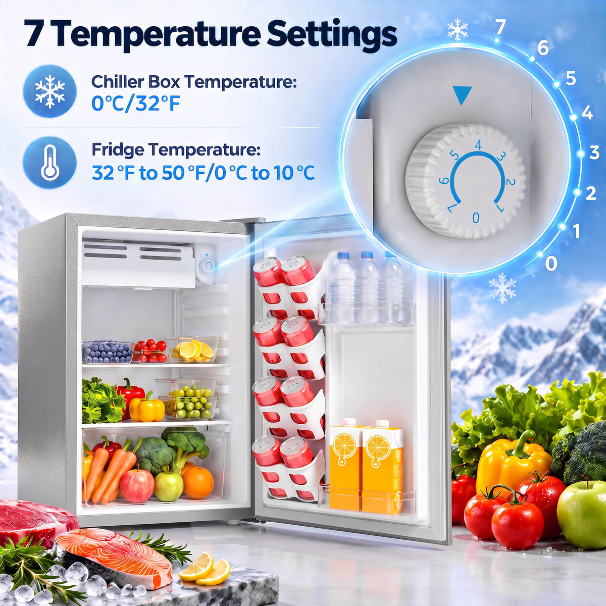 HOMCOM 73 L Mini Fridge with Chiller Box in Grey
