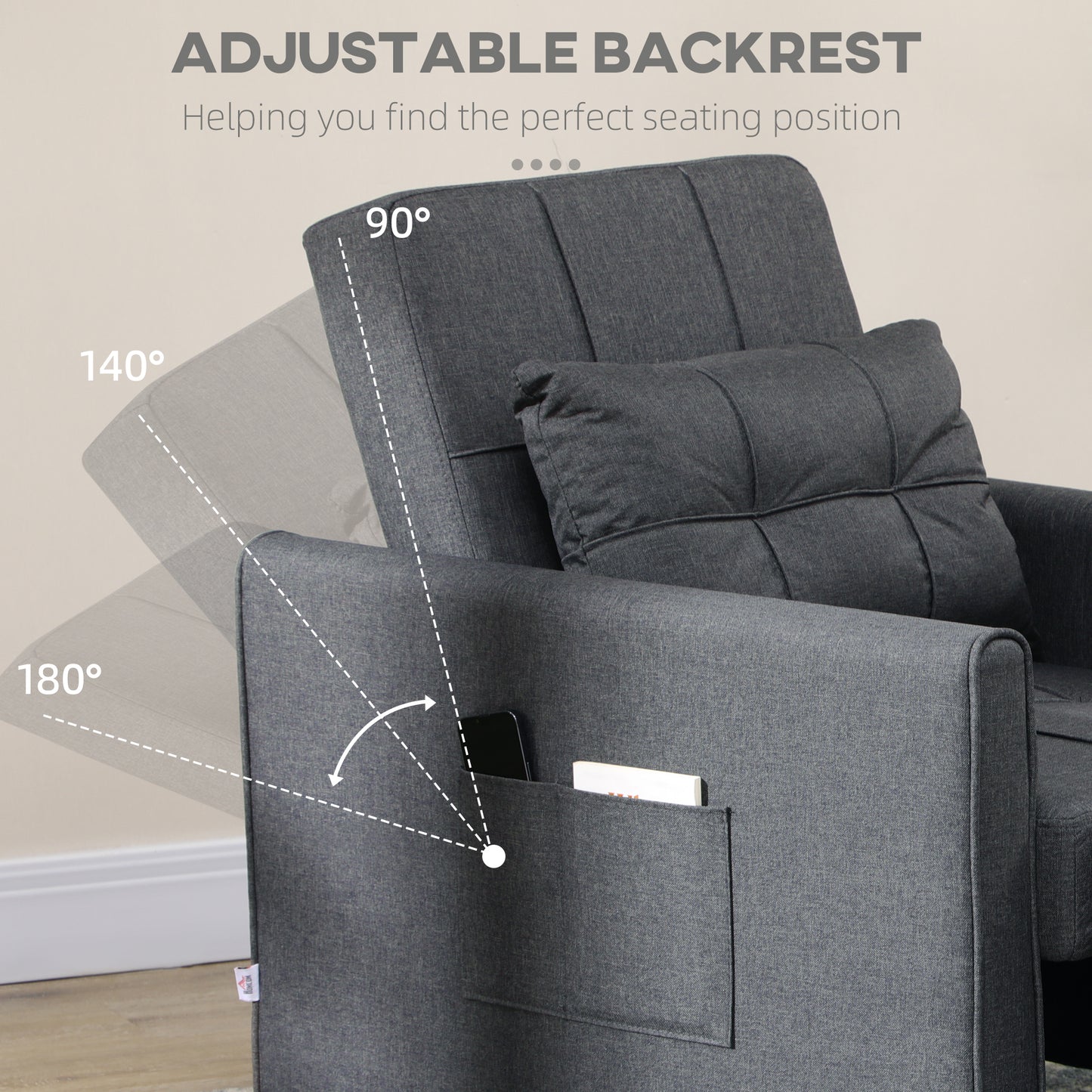 HOMCOM Linen-Look Single Chair Bed - Grey