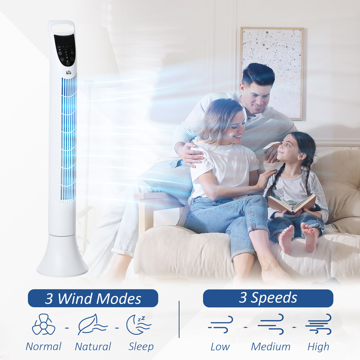 HOMCOM 36" Freestanding Tower Fan in White