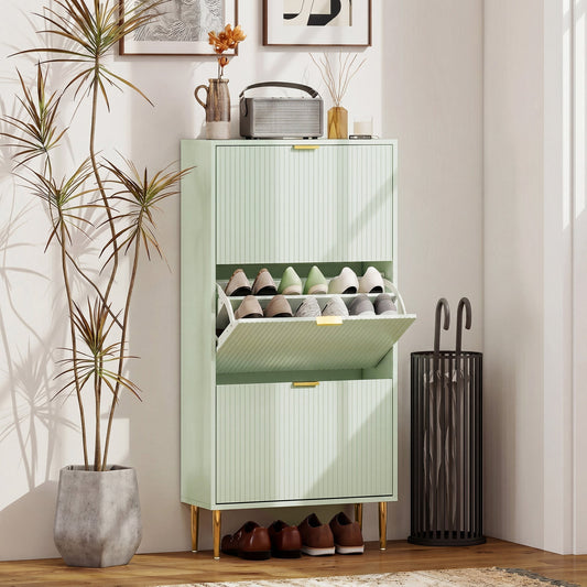 HOMCOM Elegant Three-Drawer Shoe Cabinet - Light Green