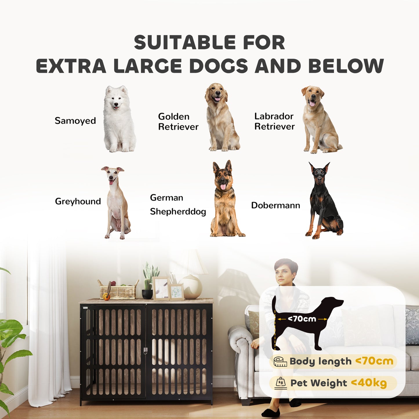 PawHut Dog Crate Furniture with Anti-Chew Resistant Mesh, Anti-Escape Single Door, for Extra Large Dogs, 118 x 80 x 92 cm