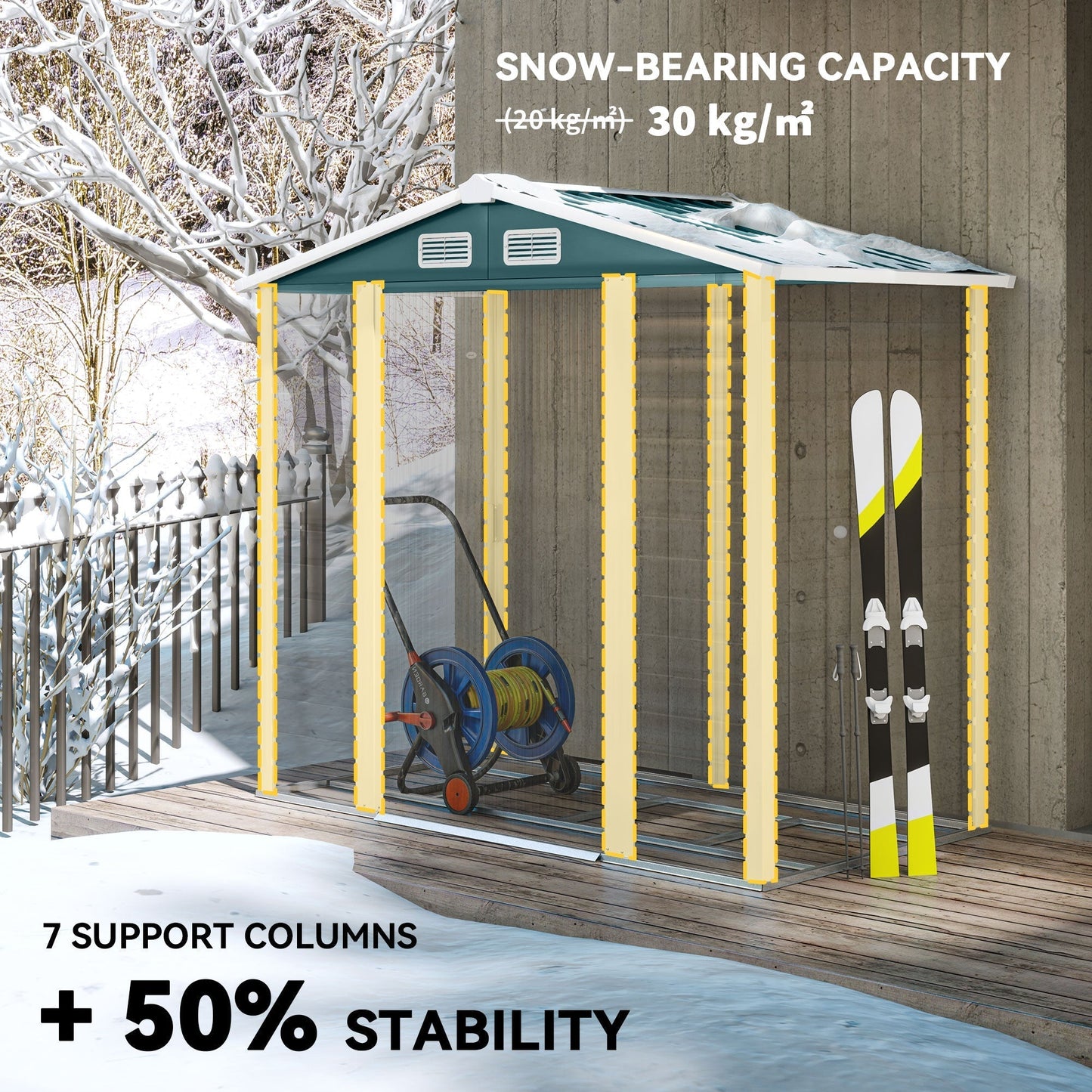 مظلة حديقة Outsunny مقاس 7 × 4 قدم، سهلة التجميع، إطار فولاذي مجلفن مطور مع مجموعة أساسات، أبواب مزدوجة بقفل، مظلة معدنية خارجية بفتحات تهوية وقفازات، مظلة تخزين للحديقة، أخضر