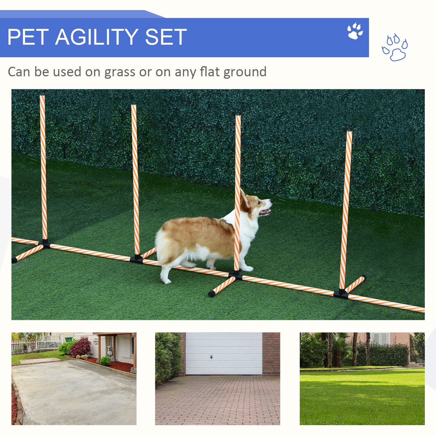 حقيبة حمل صافرة من PawHut Dog Agility Equipment للتدريب في الهواء الطلق للحيوانات الأليفة مع 6 أعمدة منسوجة