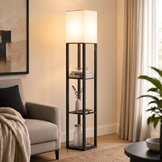 HOMCOM Floor Lamp with Shelves in Black
