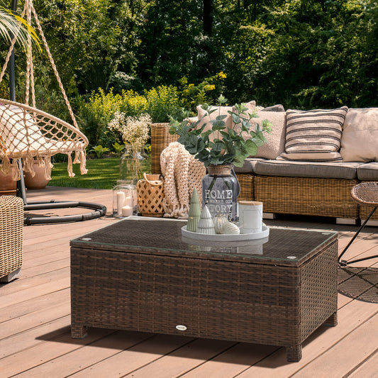 Outsunny PE Rattan Garden Coffee Table in Mixed Brown