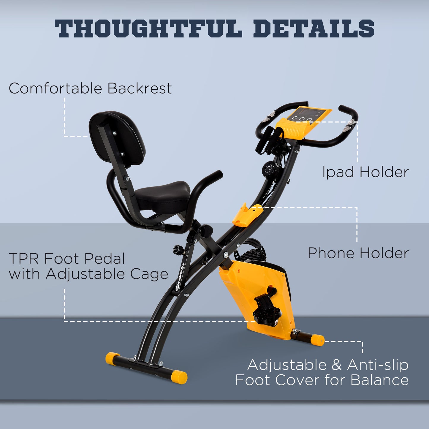 HOMCOM 2-in-1 Folding Exercise Bike with 8-Level Magnetic Resistance, Arm Resistance Band, Pulse Sensor, Yellow