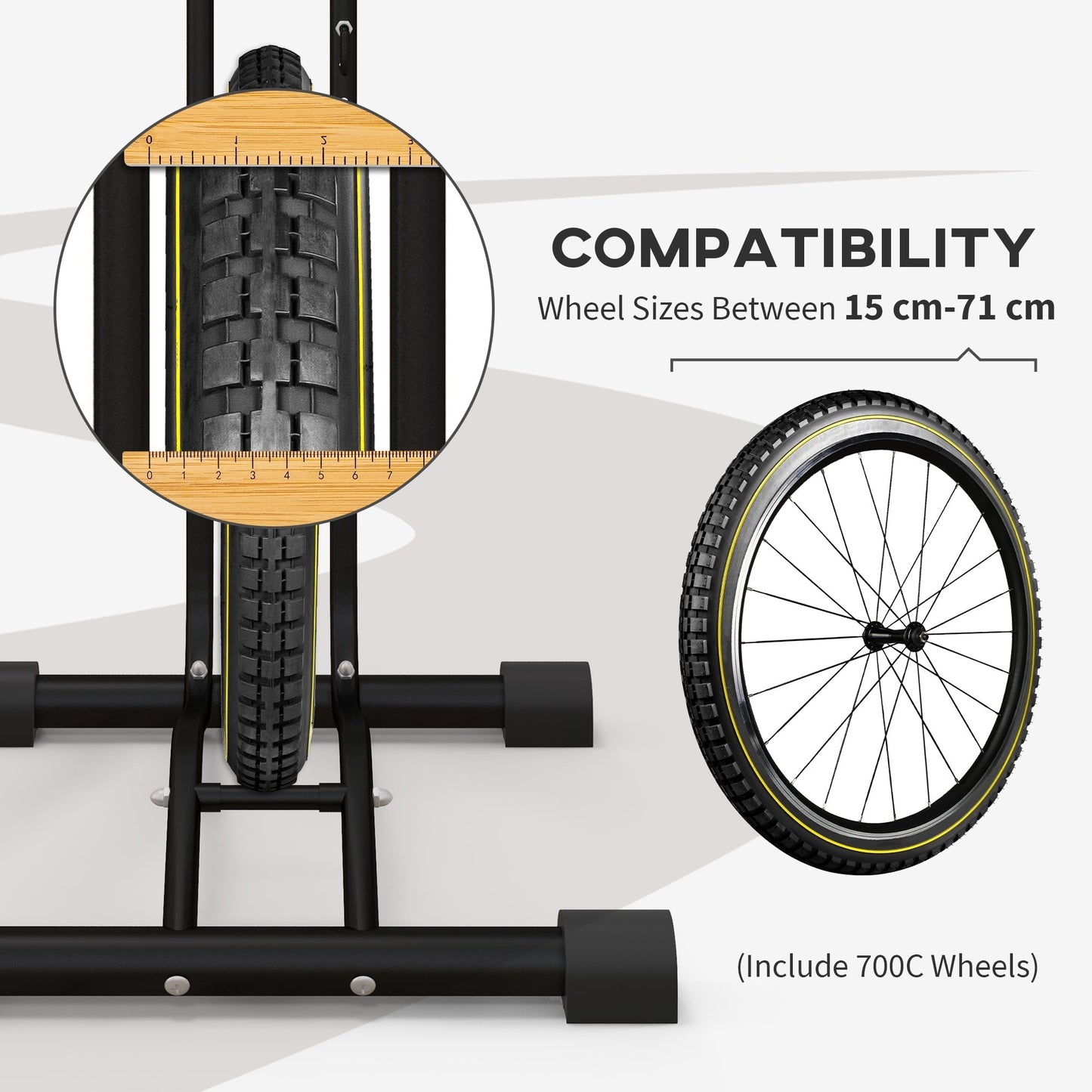 SPORTNOW Vertical and Horizontal Bike Rack Bicycle, Storage Stand with Adjustable Hooks, for 24"-29" Wheels, 700c Bike