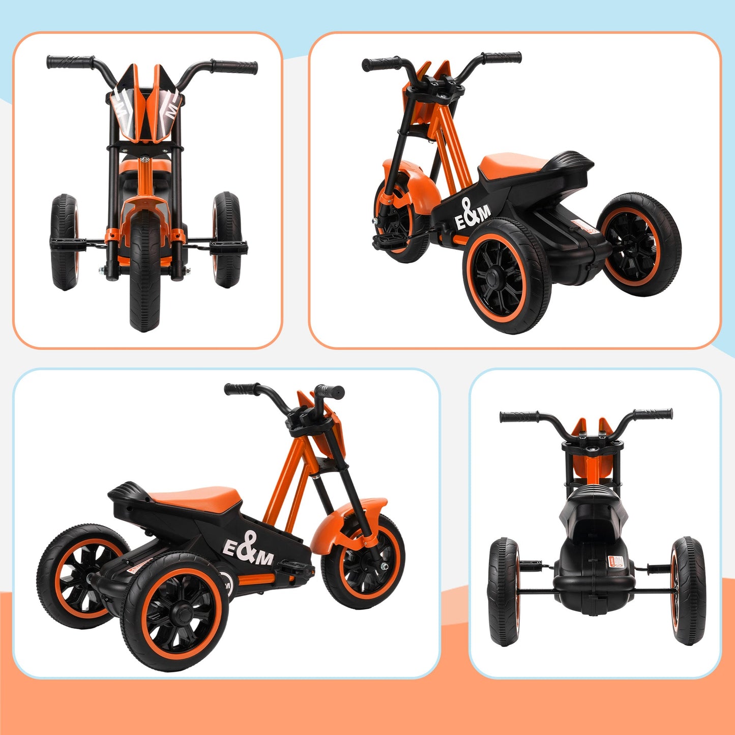 AIYAPLAY Kids Tricycle Baby Trike, Kids Trike with Pedal, 3 Wheel Toddler Balance Bike for Indoor Outdoor Use, Orange