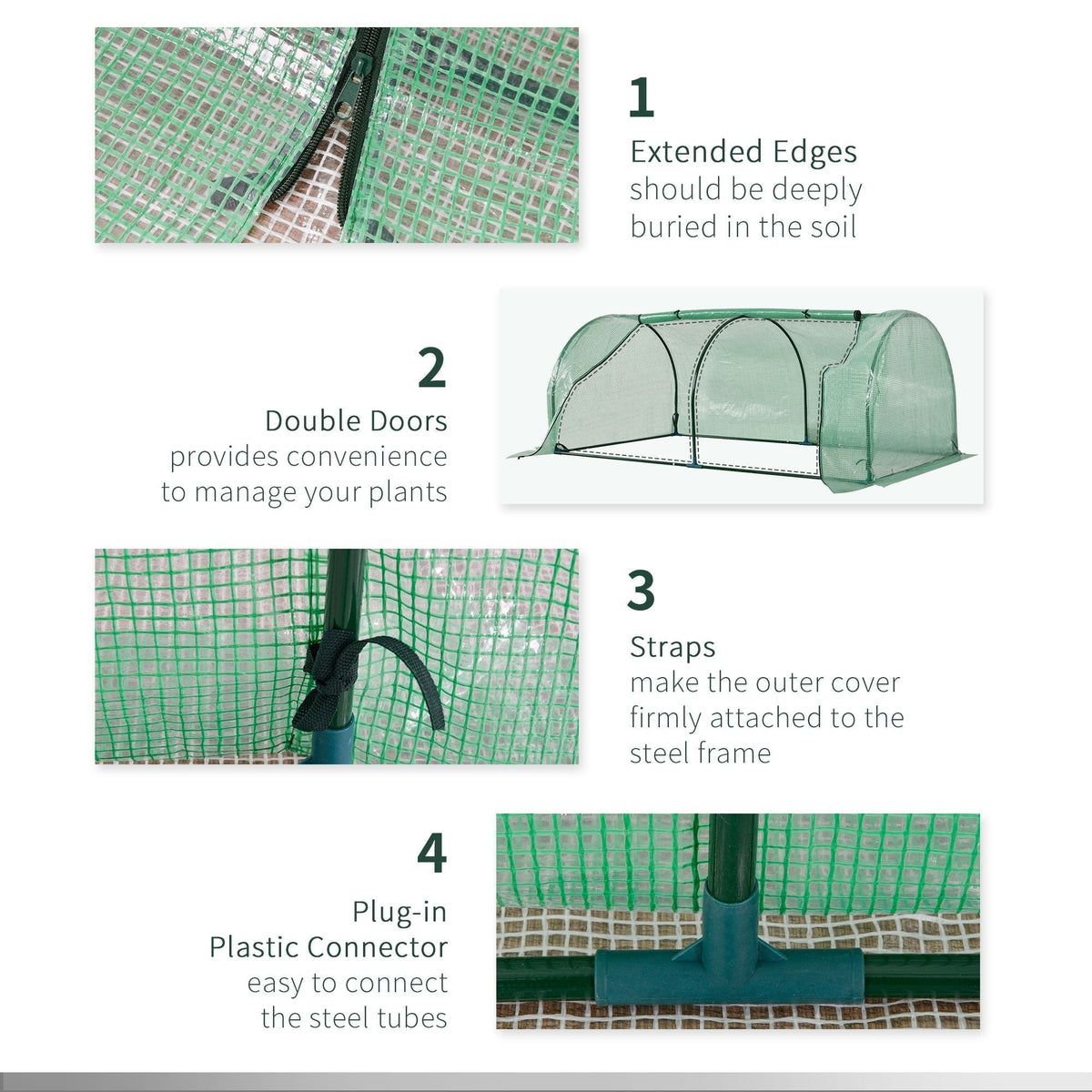 بيت زراعة Outsunny Tunnel Greenhouse الأخضر للحديقة والأنشطة الخارجية، إطار فولاذي، غطاء بولي إيثيلين، أخضر، 200 × 100 × 80 سم