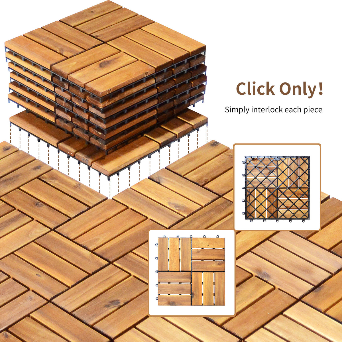 27 Pieces Acacia Wood Interlocking Patio Deck Tile with No-Tool Install